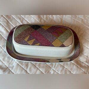 Vtg 2pc Studio Nova Desert Palm Butter Dish/ Platter Southwest Geometric Design